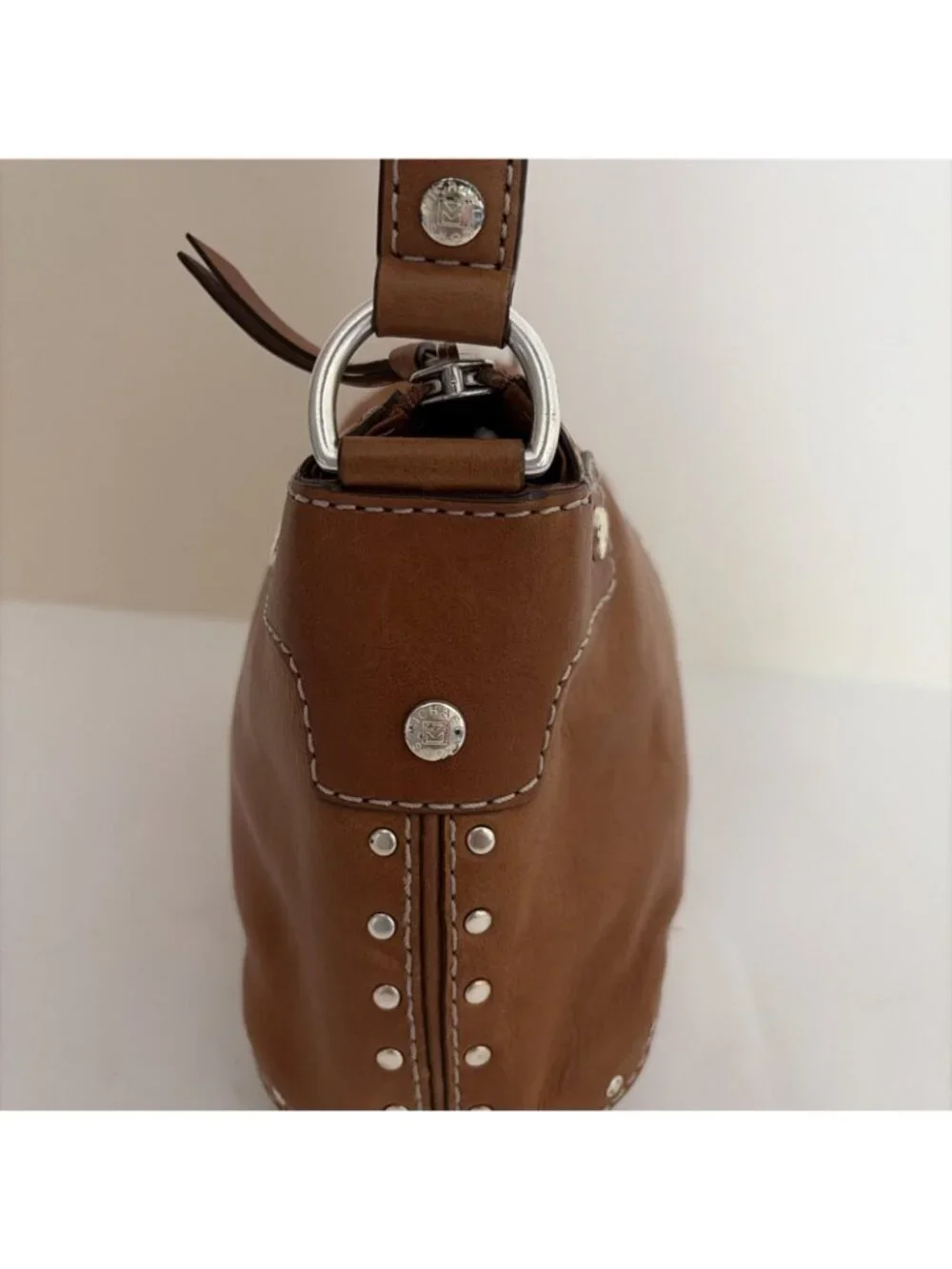 Michael Kors Astor Leather Mini Shoulder Bag Brown Gunmetal Studs VTG Y2K 2005